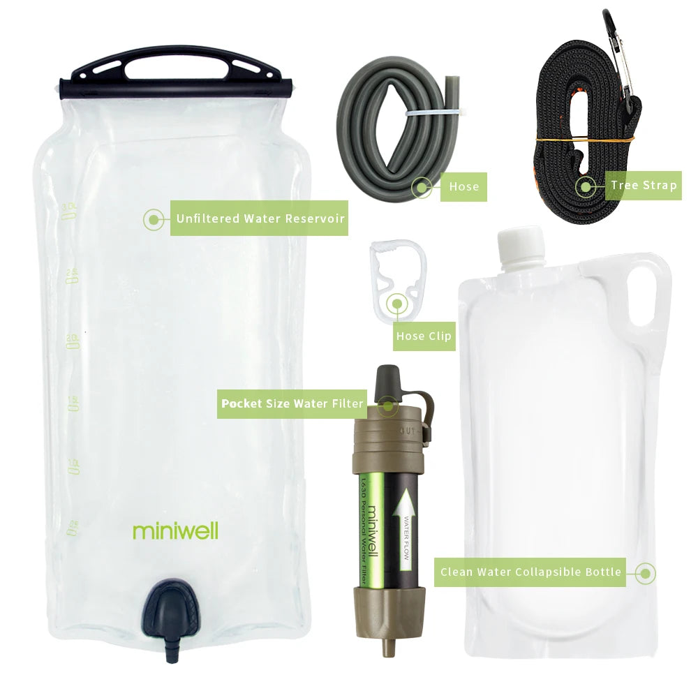 miniwell water purifier water straw filter survival emergency kit for hiking,camping,survival,emergency