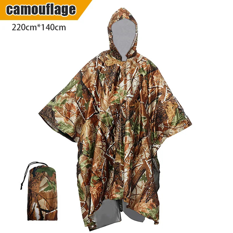 Raincoat 3 in 1 Multifunctional Waterproof Rain Poncho Jacket Hiking Rain Cover Outdoor Awning Tent Mat Camping Clothes Rainwear