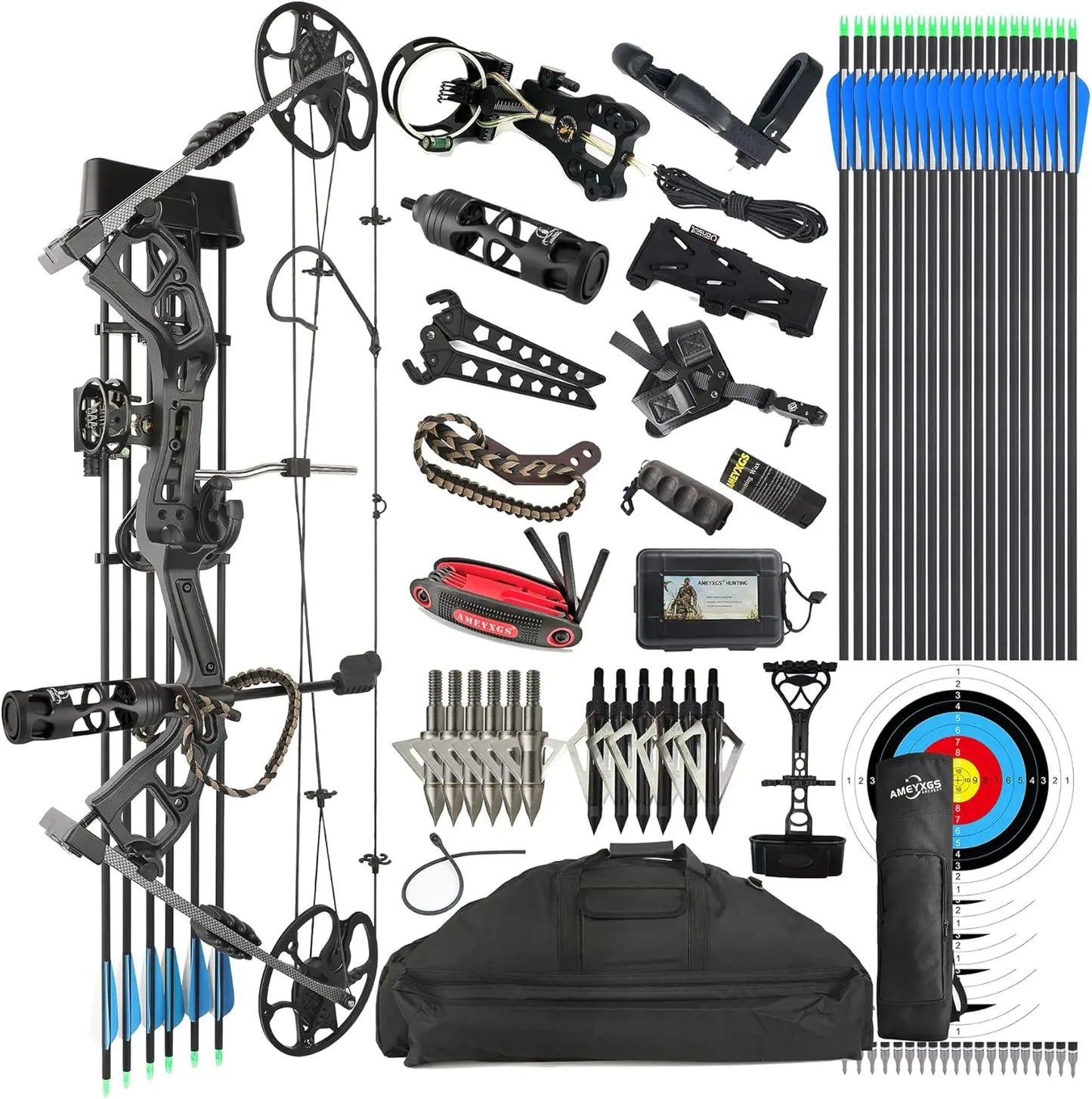 Compound Bow Kit, Hunting & Targeting, Limb Made in USA, Draw Weight 0-70 lbs Adjustable, Draw Length 9\\u201d-31\\",up to IBO 3