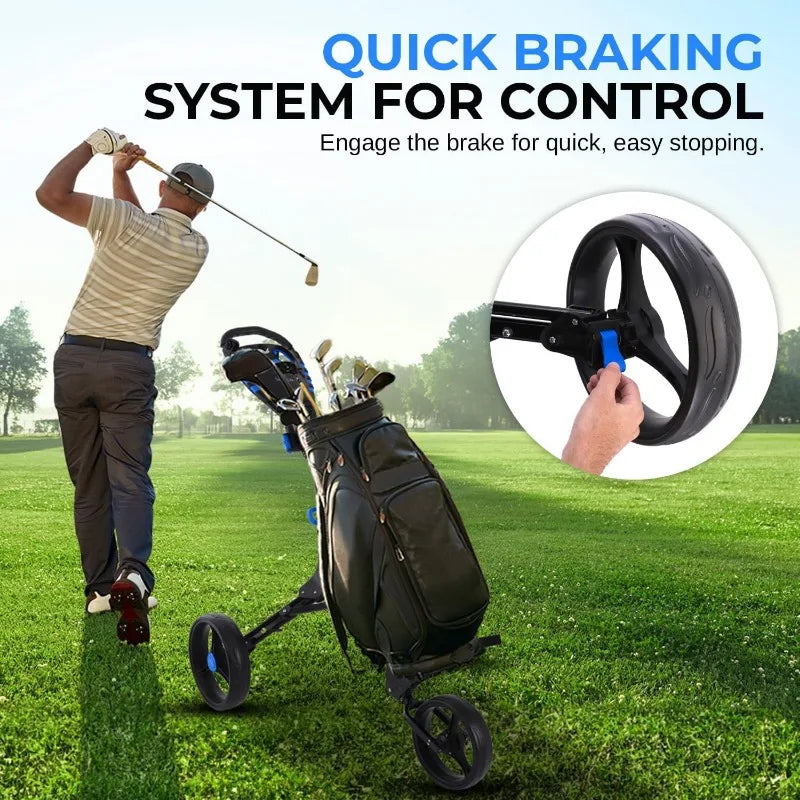 SereneLife 3 Wheel Golf Push Cart Lightweight Folding Golf Bag Holder