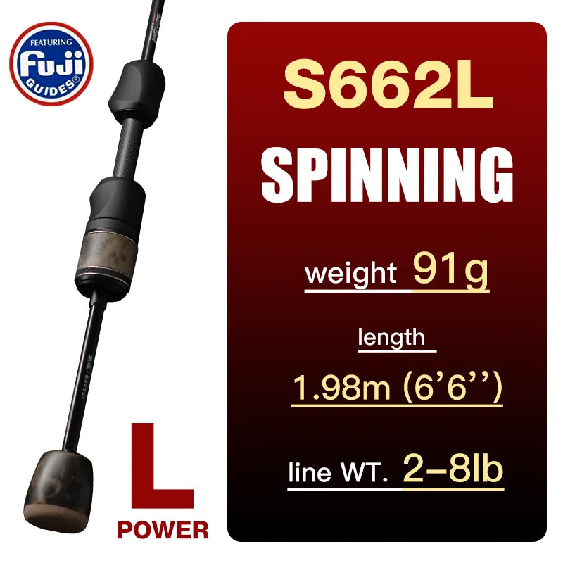 Seasir Stream Spining Baitcasting Fihsing Rods Ultralight Carbon Solid Wood Handle Fuji A+O 40T Carbon Cloth Lure Weight 1-10g