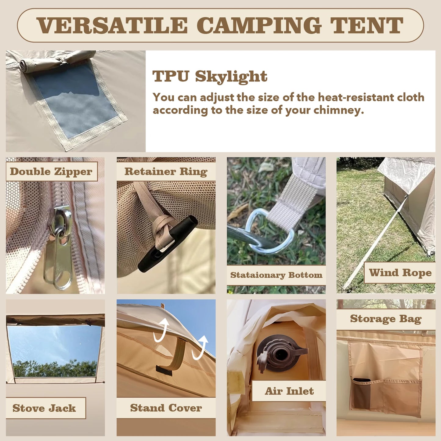 80.7 Square Feet Inflatable Tent with Air Conditioning Vent Four Season Glamping Blow Up Tent for Camping Waterproof Oxford Fabric