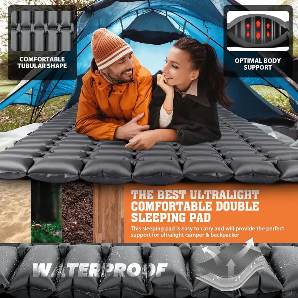 Double Sleeping Pad Ultralight Camping Mattress 2 Person Backpacking Pad With Pump Sack Inflatable Air Mat For Tent