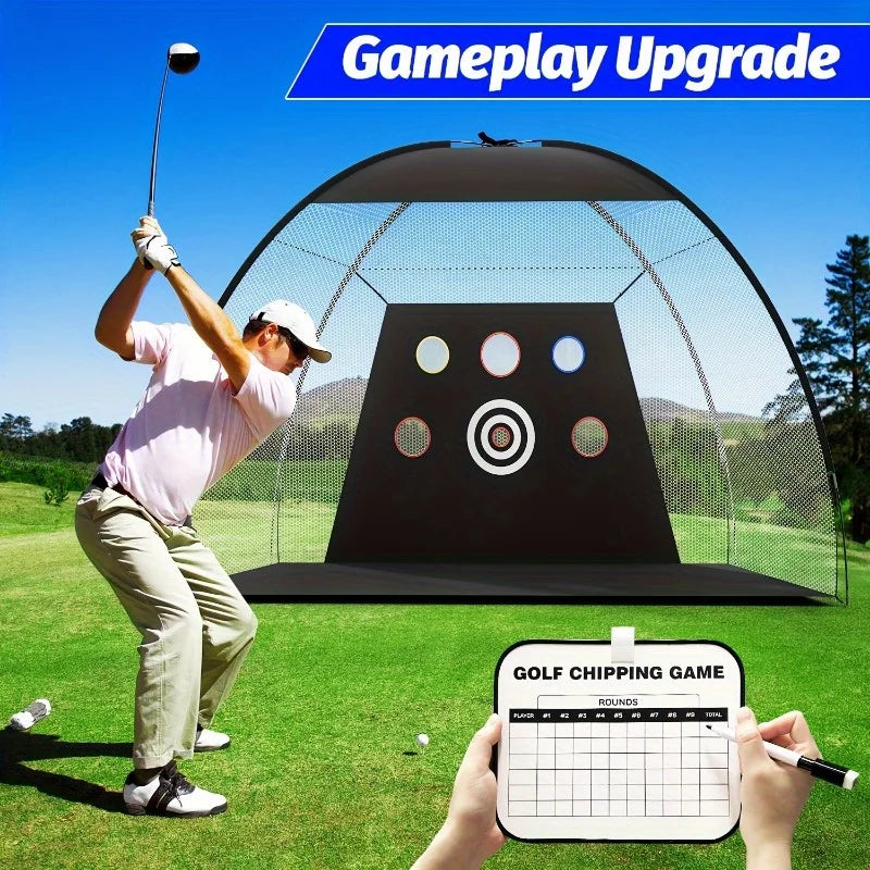 Golf Practice Net 10x7 Feet Deluxe Indoor Outdoor Set for Home Training with Impact Target and Lawn Mat