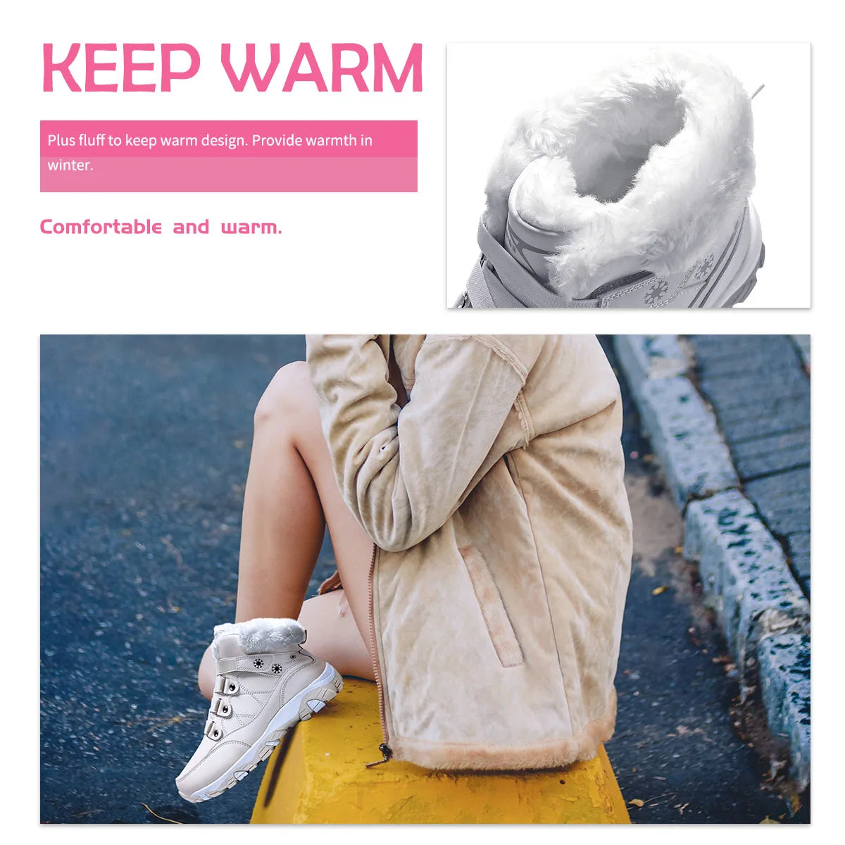 Womens Winter Boots Warm Fur Lined Snow Boots Comfortable Ankle Booties Outdoor Hiking Boots