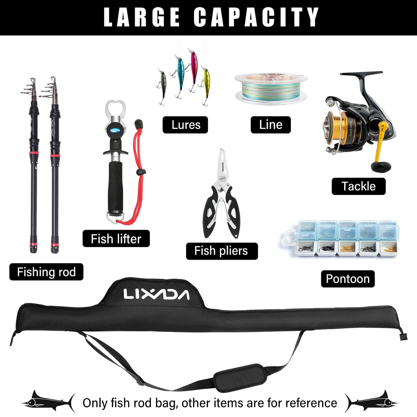 Portable 55 Inch Fishing Rod Bag Oxford Fabric Folding Case