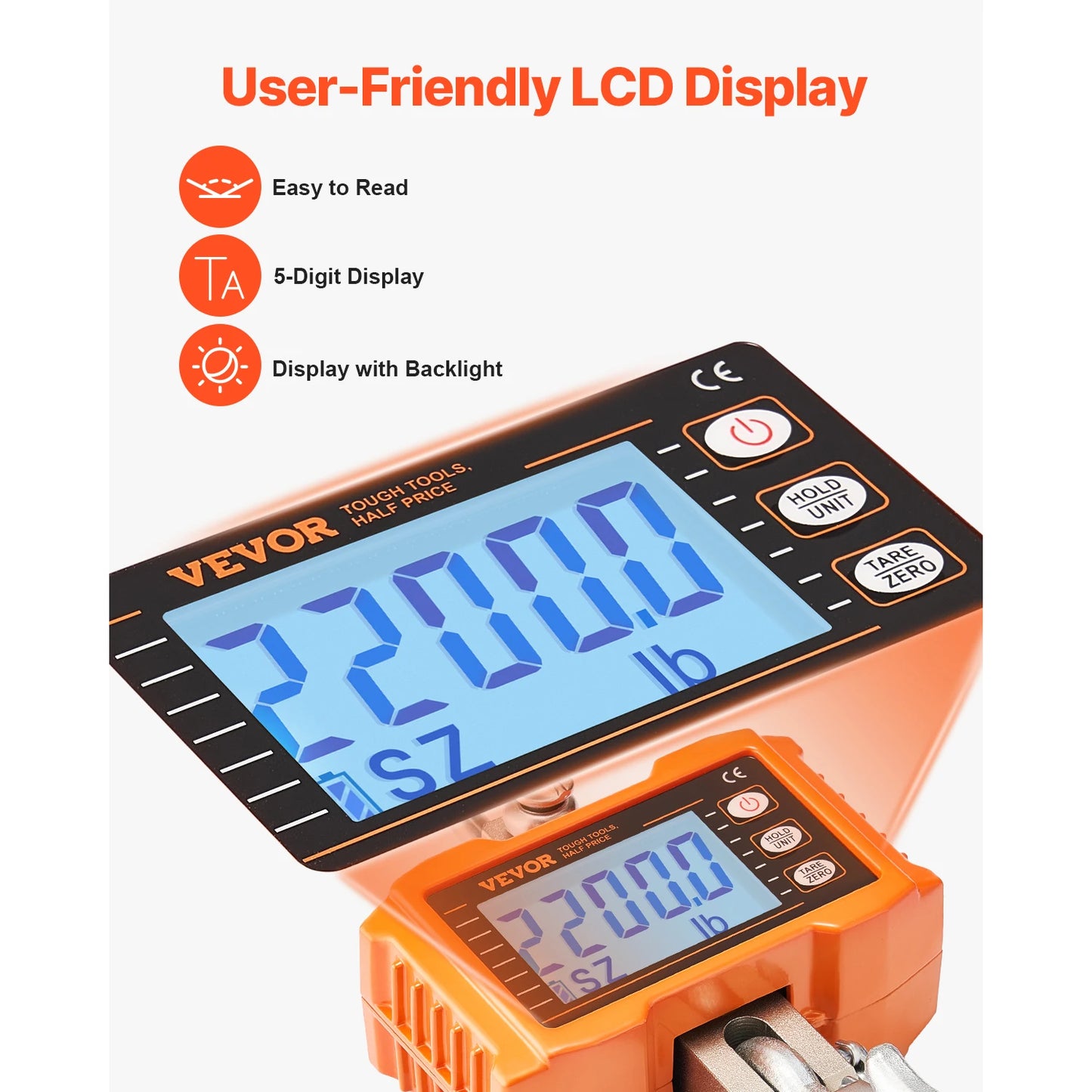 VEVOR 2200 Pounds Digital Hanging Scale Portable with Remote Control Factory Crane Scale LCD Backlight Industrial Hook Scales