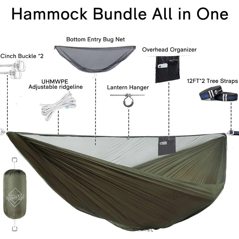 Onewind 12ft Camping Hammock Mosquito Net Ridgeline Double