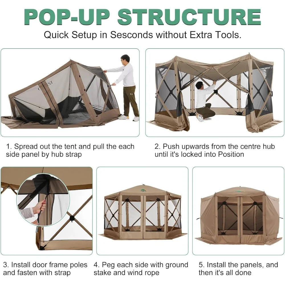 12x12ft Pop up Gazebo Screen Tent Screen House for Camping, Camping Outdoor Screened Gazebo with Sidewalls, Portable Hub Tent w