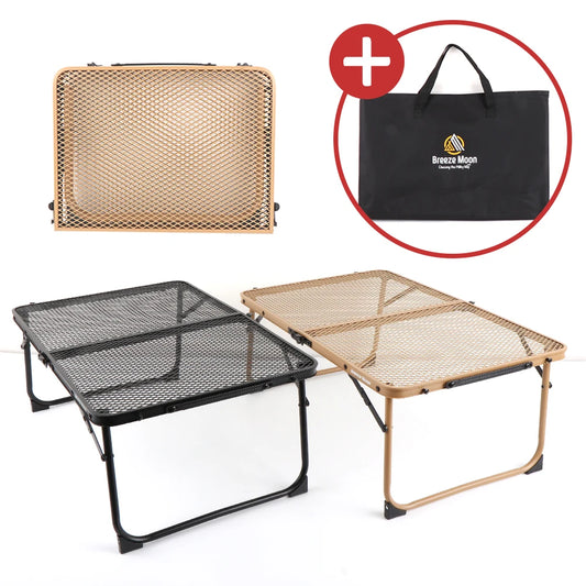 BreezeMoon Camping Mesh Folding Table lightweight Folding Backpacking auxiliary mini side portable table dining table