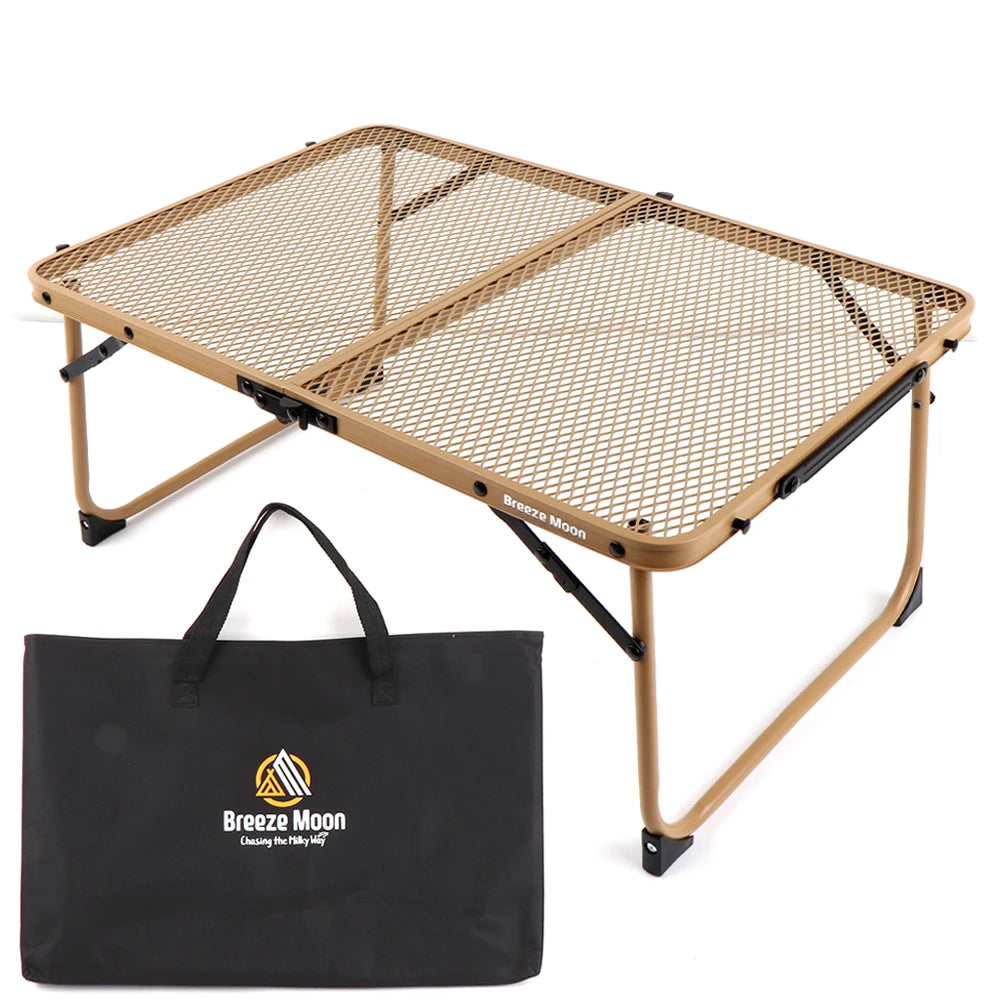 BreezeMoon Camping Mesh Folding Table lightweight Folding Backpacking auxiliary mini side portable table dining table