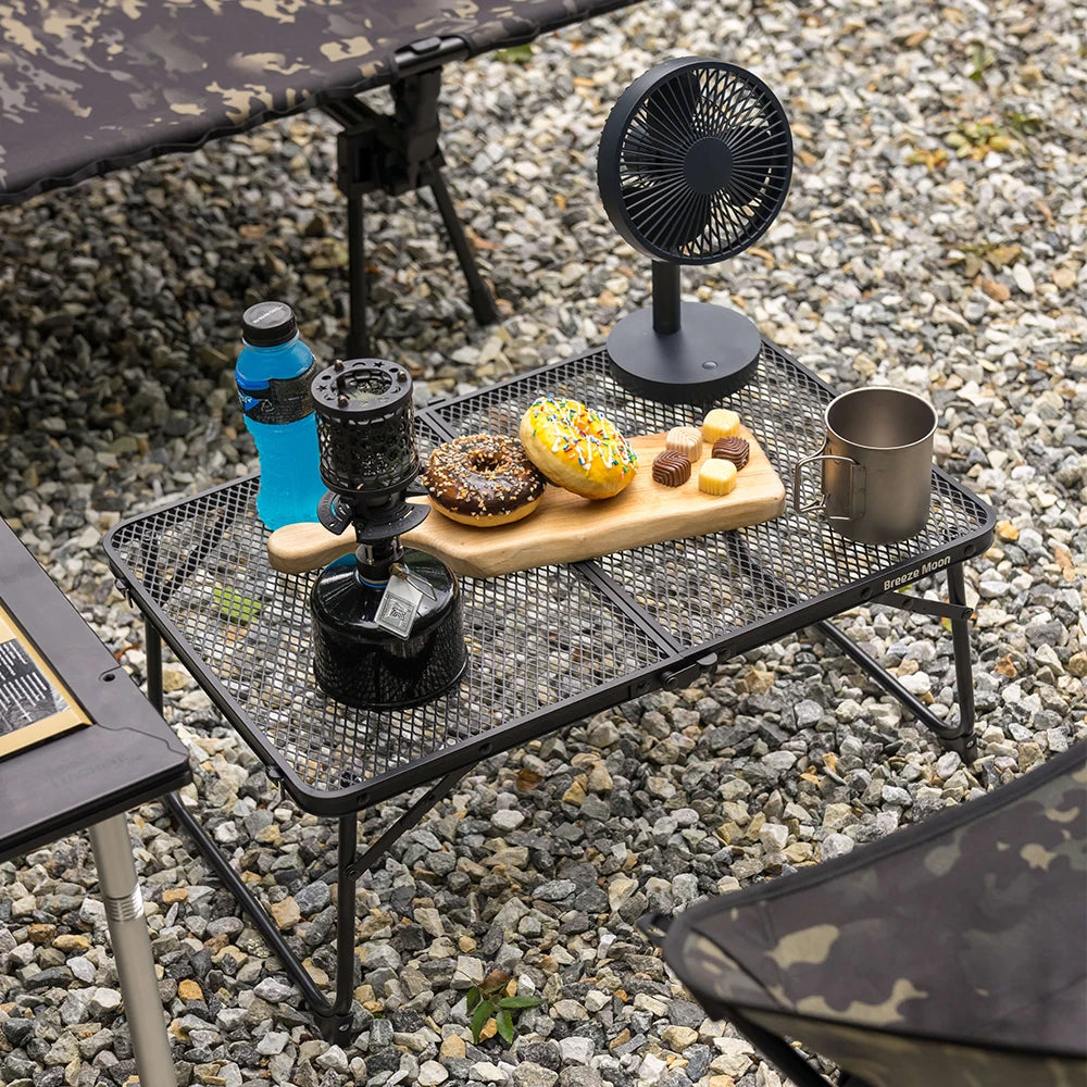 BreezeMoon Camping Mesh Folding Table lightweight Folding Backpacking auxiliary mini side portable table dining table