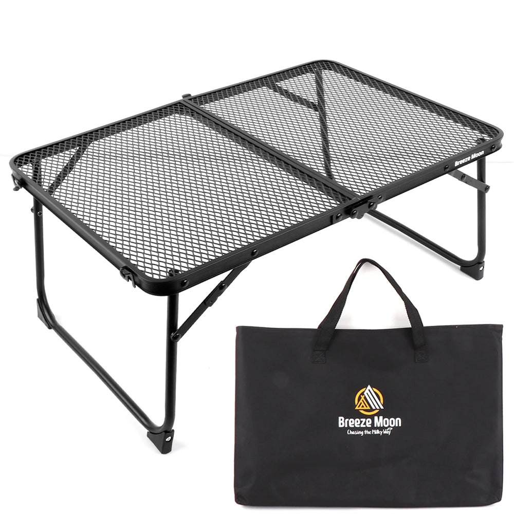 BreezeMoon Camping Mesh Folding Table lightweight Folding Backpacking auxiliary mini side portable table dining table