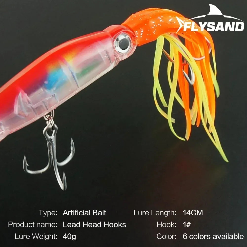 Large Simulation Squid Hard Fishing Lures Lifelike Octopus Swimbait with 2 Treble Hooks for Saltwater and Freshwater Fishing
