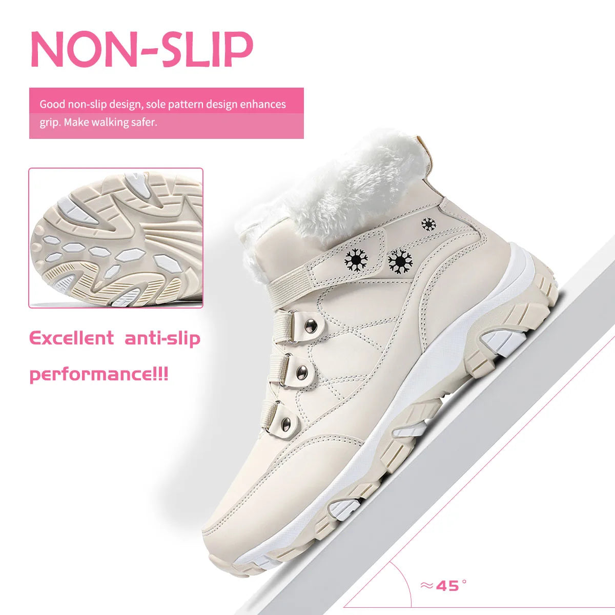Womens Winter Boots Warm Fur Lined Snow Booties Comfortable Ankle Hiking Boots for Outdoor Use