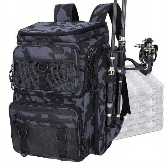 Fishing Tackle Backpack With Rod Holders 42L Large Capacity