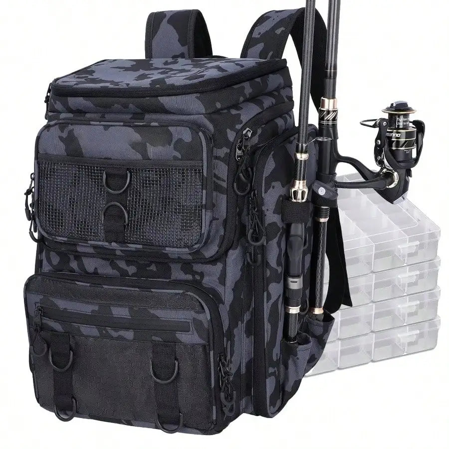 Fishing Tackle Backpack With Rod Holders 42L Outdoor