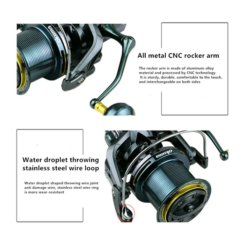 OKUMA fishing reel 9000-14000 metal long-distance casting wheel guide rod structure fishing wheel 4.7:130KG brake fishing