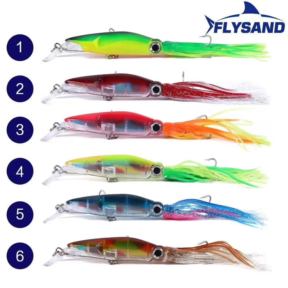 Large Simulation Squid Hard Fishing Lures Lifelike Octopus Swimbait with 2 Treble Hooks for Saltwater and Freshwater Fishing