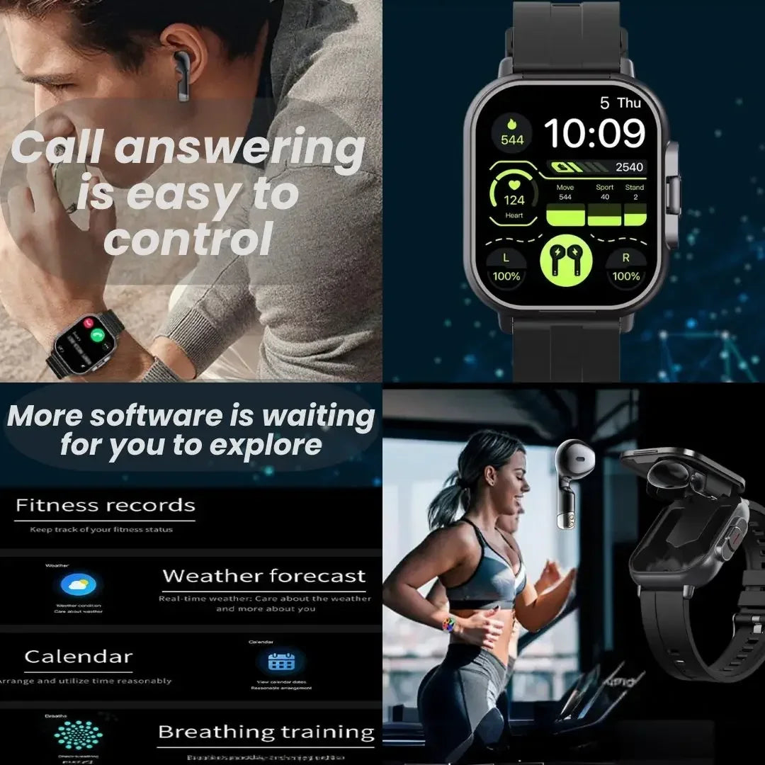 2025 D8 Smartwatch NFC Heart Rate Monitor Earbuds Music Control Pedometer For iPhone Android