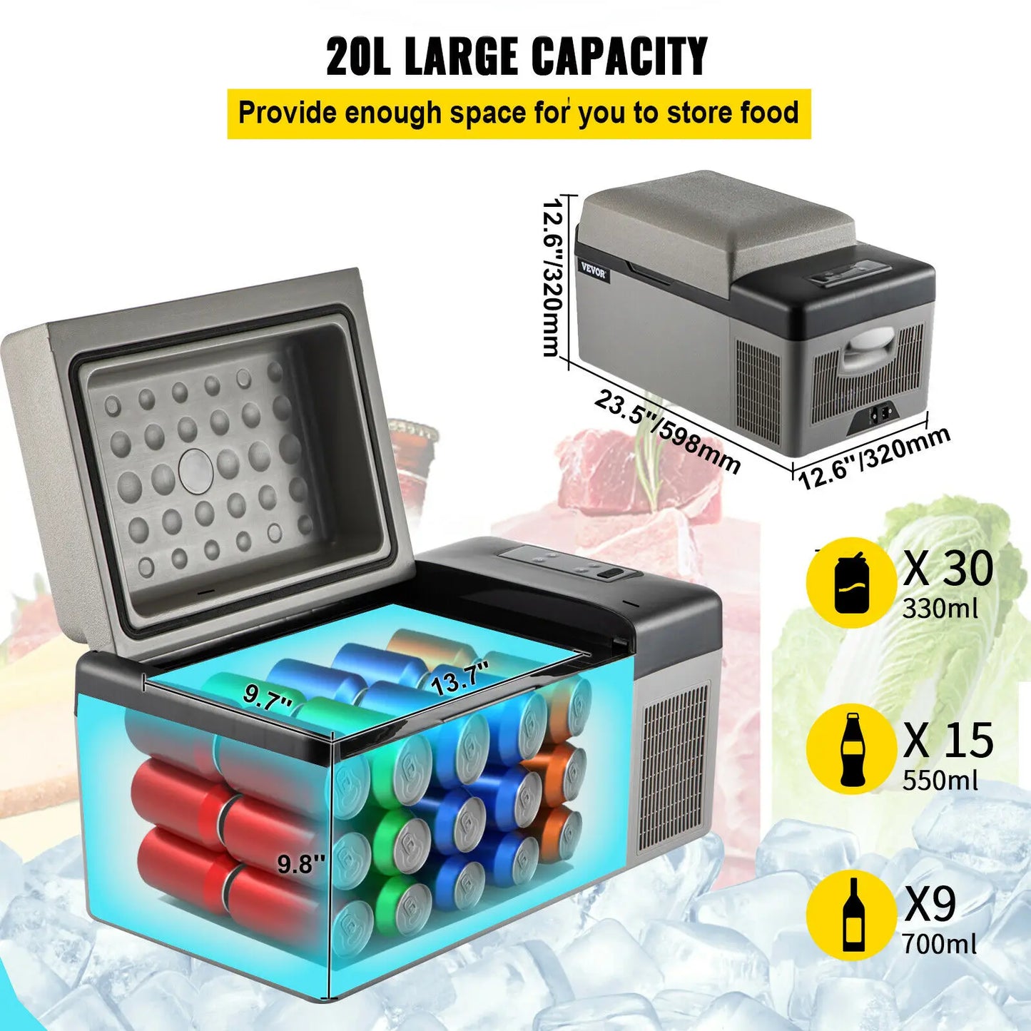 SucceBuy 20L 22L 35L 45L 55L Car Refrigerator Mini Fridge Freezer Portable Compressor Cooler DC 110-240V Ice Box for Camping