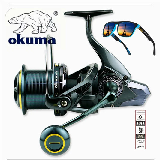 OKUMA fishing reel 9000-14000 metal long-distance casting wheel guide rod structure fishing wheel 4.7:130KG brake fishing