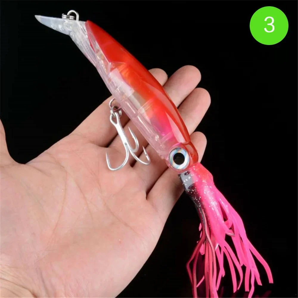 Large Simulation Squid Hard Fishing Lures Lifelike Octopus Swimbait with 2 Treble Hooks for Saltwater and Freshwater Fishing