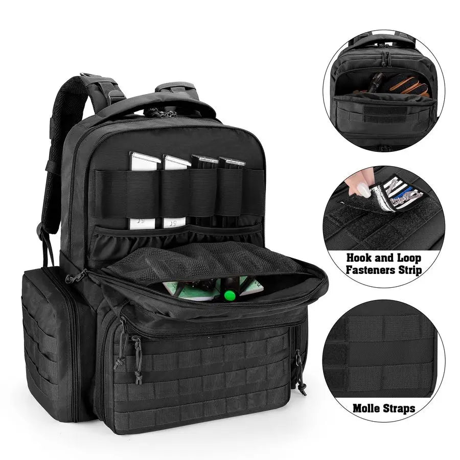 Tactical Pistol Backpack with 6 Pistol Cases, Gun Range Backpack with 10x Magazine Slots for Shooting and Hunting