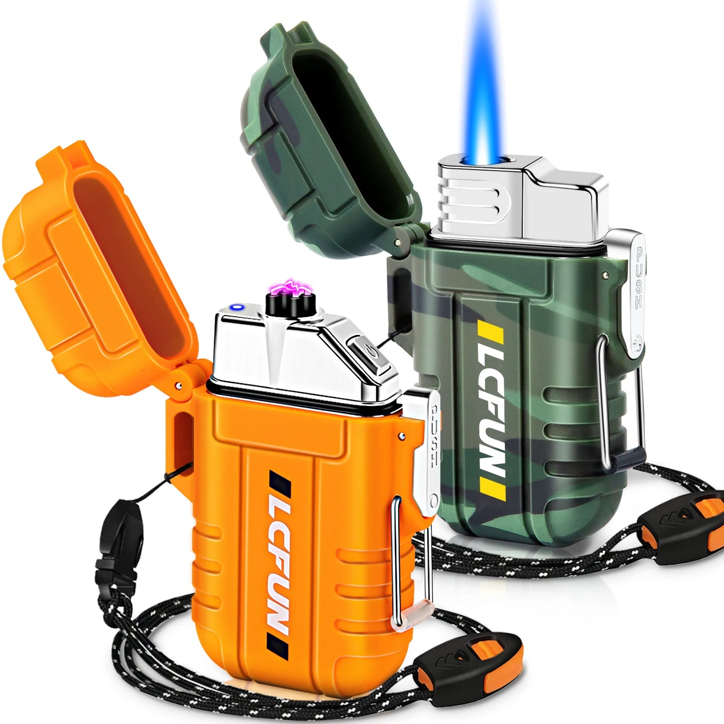 2 Pack Waterproof Lighter, Windproof Torch Lighter Butane Refillable, Electric Dual Arc Lighter USB Rechargeable Lighter