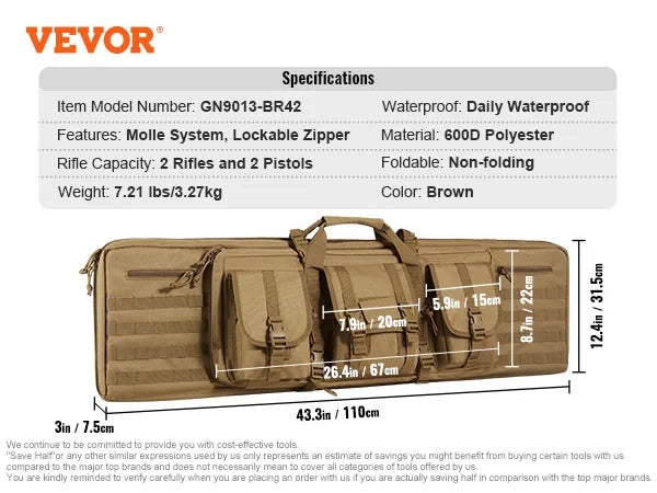 Vevor Double Rifle Bag 36 42 Case With Lockable Zipper