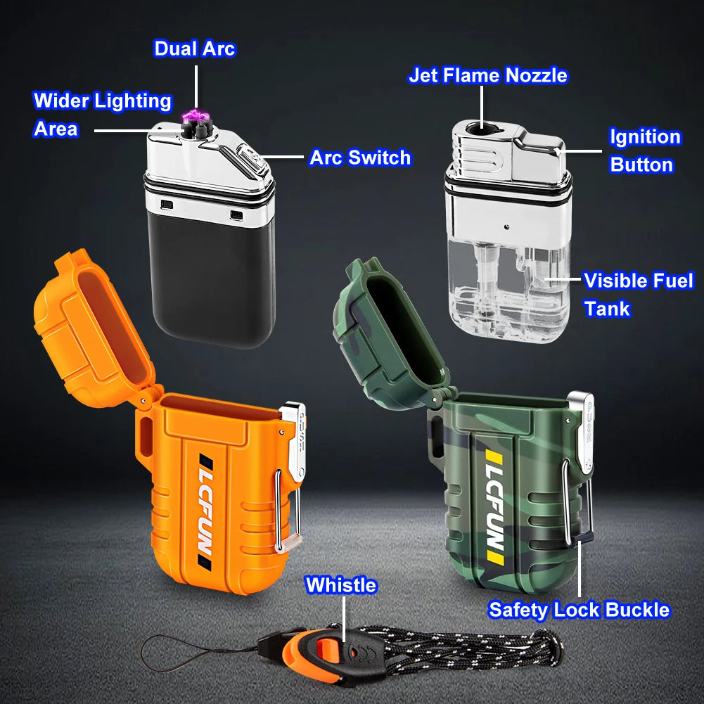 2 Pack Waterproof Lighter, Windproof Torch Lighter Butane Refillable, Electric Dual Arc Lighter USB Rechargeable Lighter