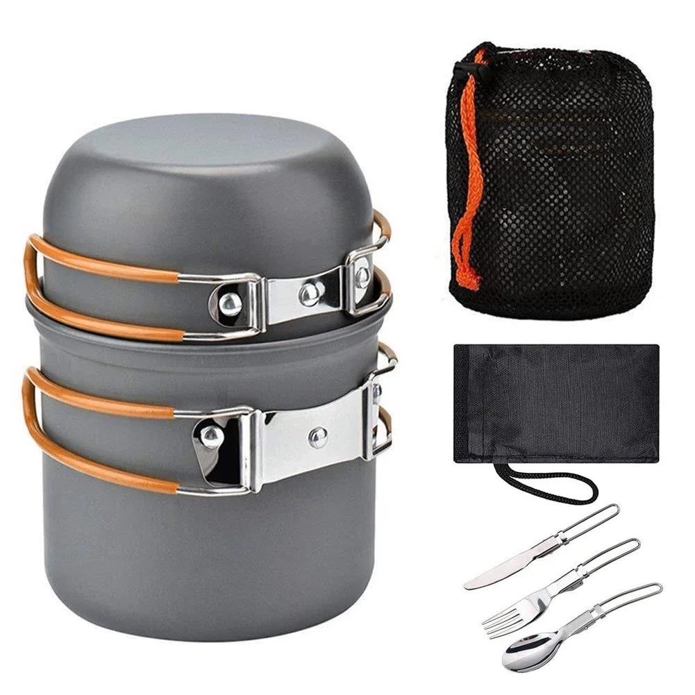 Camping Cookware Kit Kettle Pot Pan Cookset Portable Foldable Lightweight Utensils Aluminum Picnic Tableware BBQ Hiking Travel