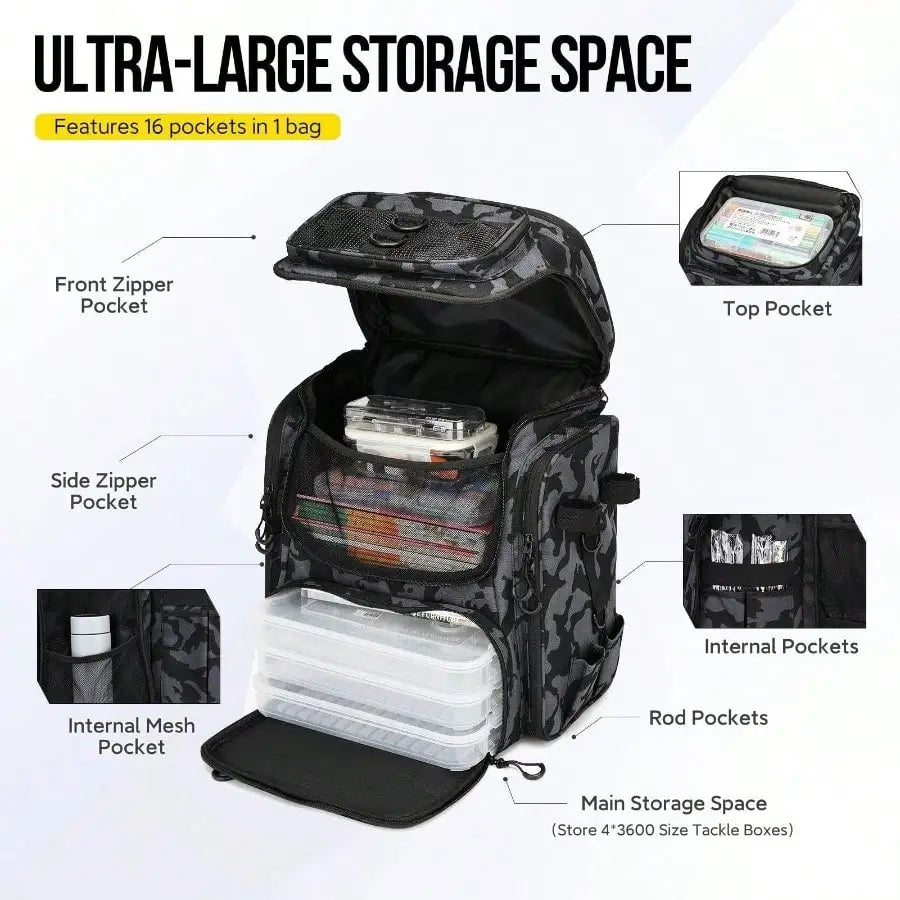 Fishing Tackle Backpack With Rod Holders 42L Outdoor