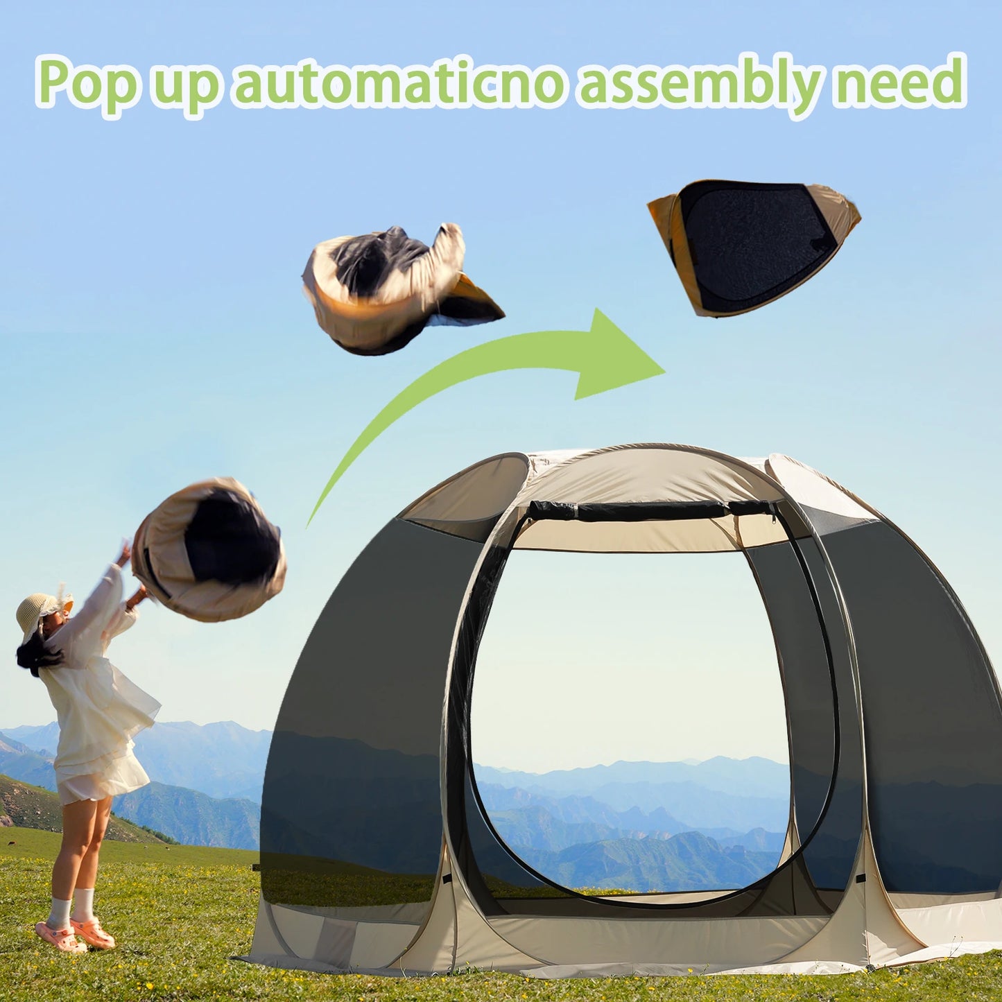Pop Up Party Tent , 4-6 Person Pavilion, Screen Tent, 6-sided Pop-up Camping Canopy Tent With Mesh Window