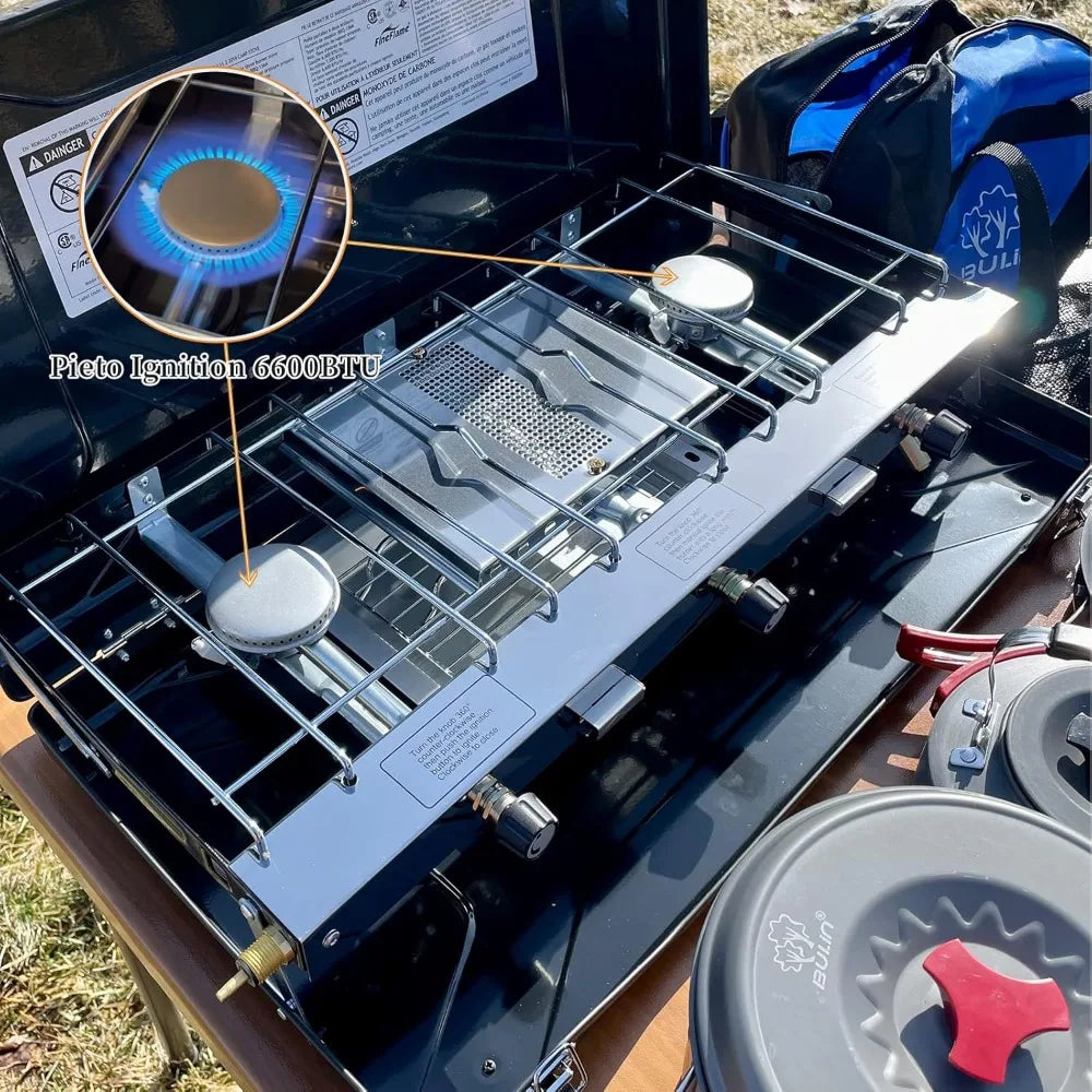 3 Burner 20400 BTU Propane Portable Stove with Regulator Baking Pan for Car Camping and Outdoor Cooking