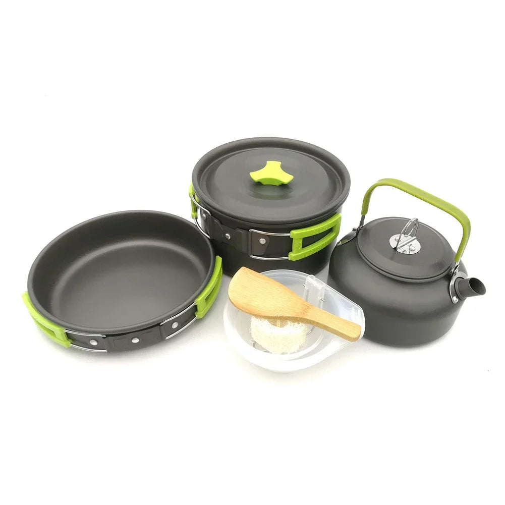 Camping Cookware Kit Kettle Pot Pan Cookset Portable Foldable Lightweight Utensils Aluminum Picnic Tableware BBQ Hiking Travel