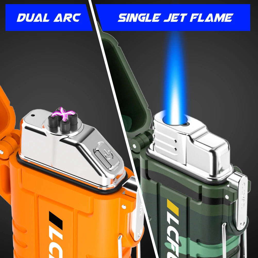 2 Pack Waterproof Lighter, Windproof Torch Lighter Butane Refillable, Electric Dual Arc Lighter USB Rechargeable Lighter