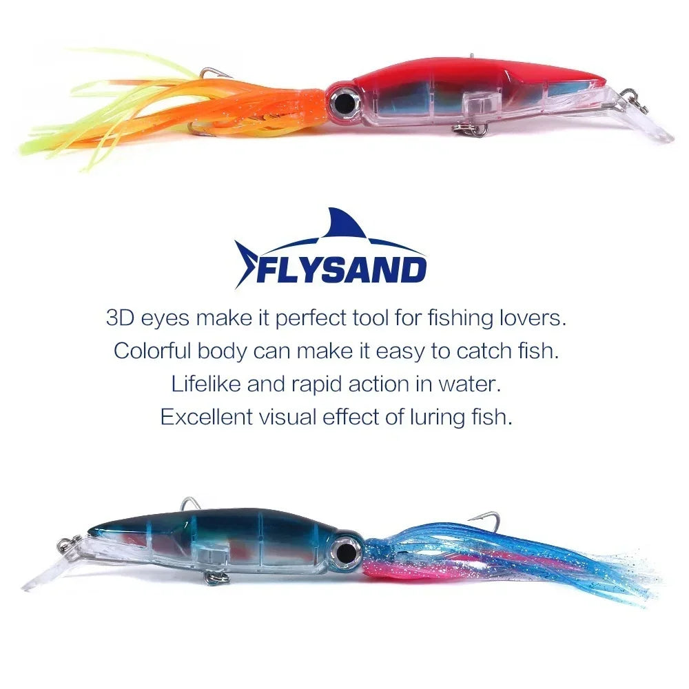 Large Simulation Squid Hard Fishing Lures Lifelike Octopus Swimbait with 2 Treble Hooks for Saltwater and Freshwater Fishing