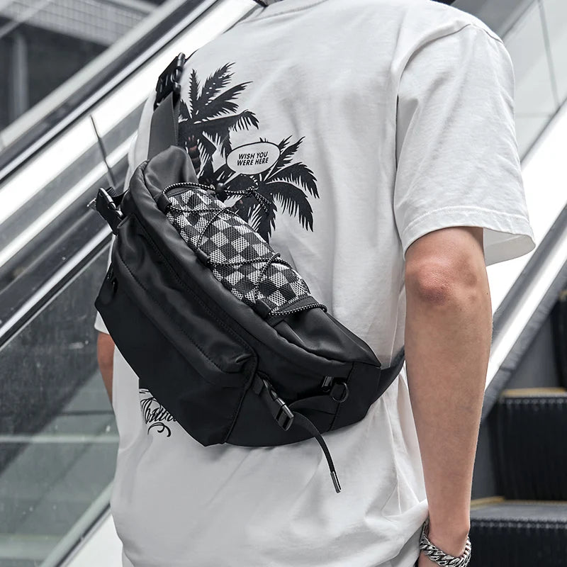 Mesh Design Fashion Men Chest Bag 9.7inch Ipad Waterproof Breathable Multilayer Oxford Sports Cycling Short Trip Waist Bag