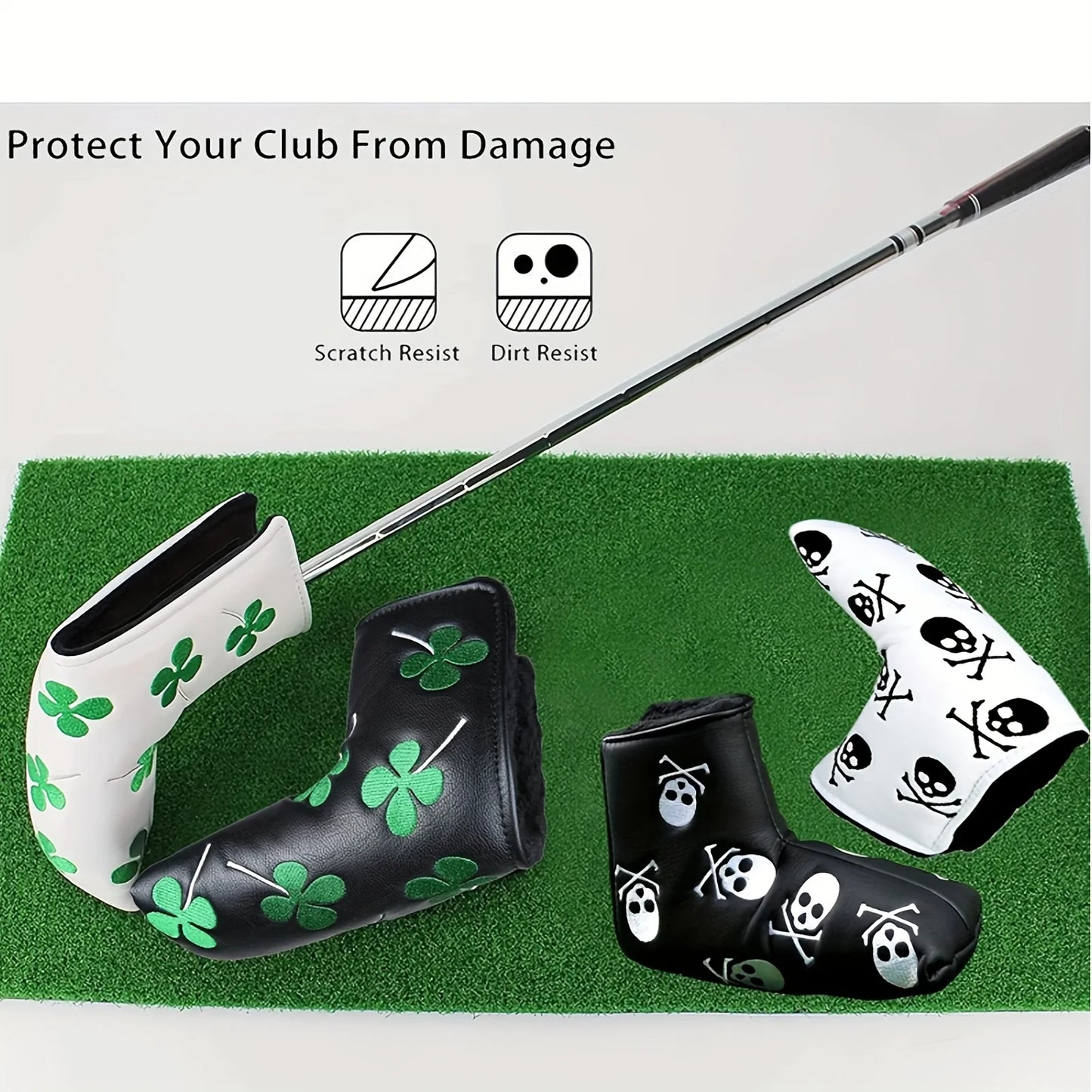 Golf Putter Head Cover PU Leather Black White Fits Putters