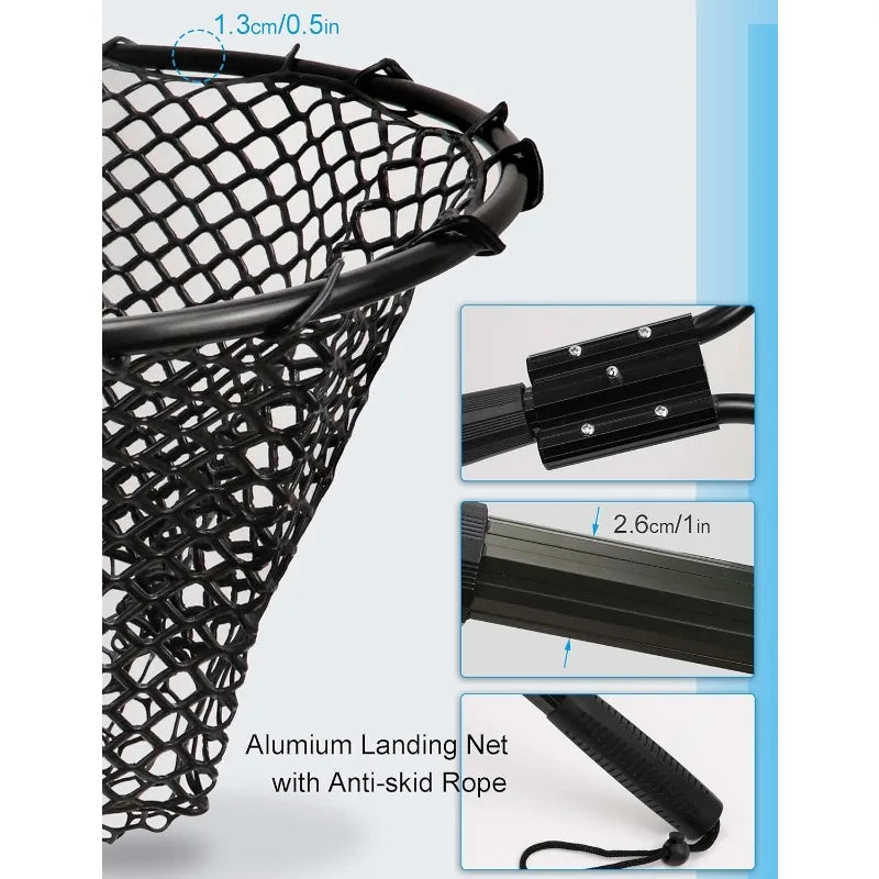 Large Rubber Landing Net for Saltwater Heavy Duty Fishing Net Kayak Folding Retractable with Long Handle