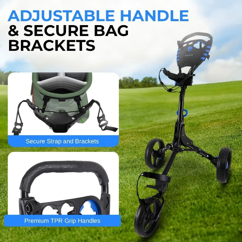 SereneLife 3 Wheel Golf Push Cart Lightweight Folding Golf Bag Holder