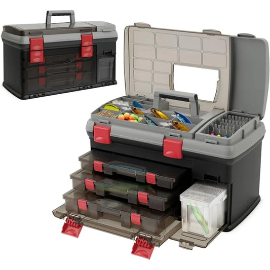 5 Layers Tackle Box, Fishing Tackle Box Organizer with Top Storage, 3 Removable Utility Boxes & Adjustable Dividers