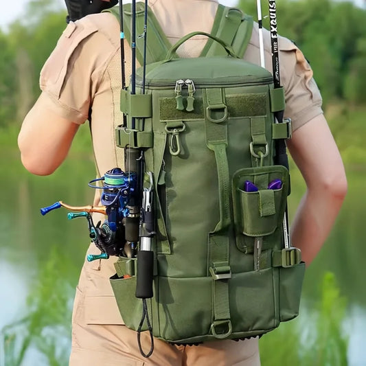Multifunctional Waterproof Fishing Tackle Backpack Outdoor Bag with Rod Holders Durable Design for Camping Hiking Travel