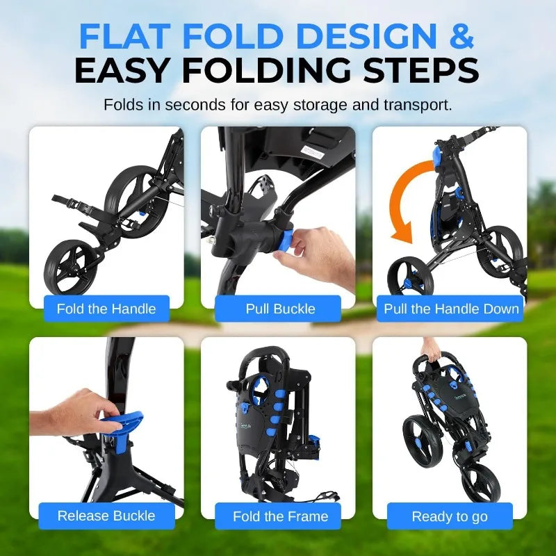 SereneLife 3 Wheel Golf Push Cart Lightweight Folding Golf Bag Holder