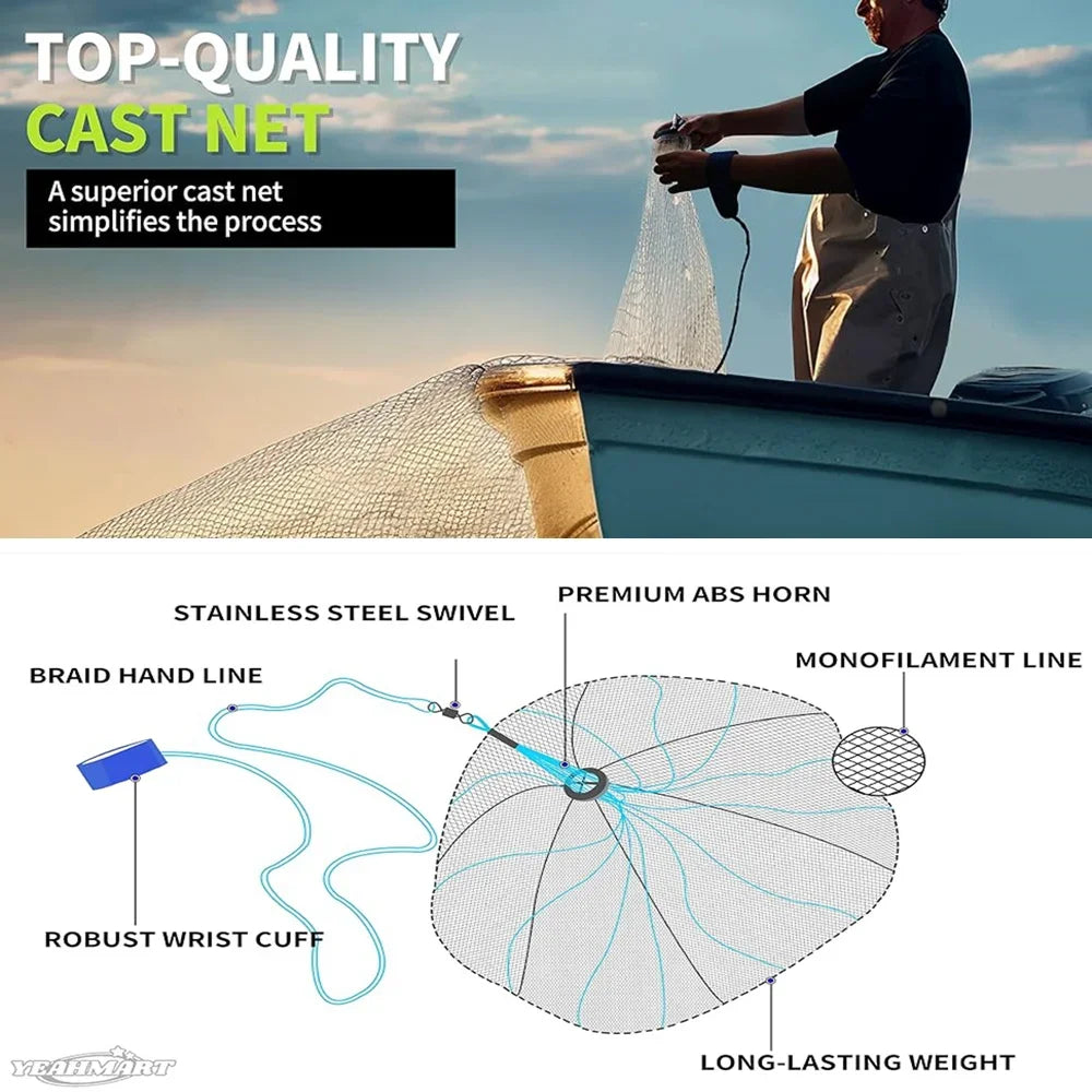 Saltwater Cast Net For Bait 3 To 10 Ft Zinc Sinker Weight