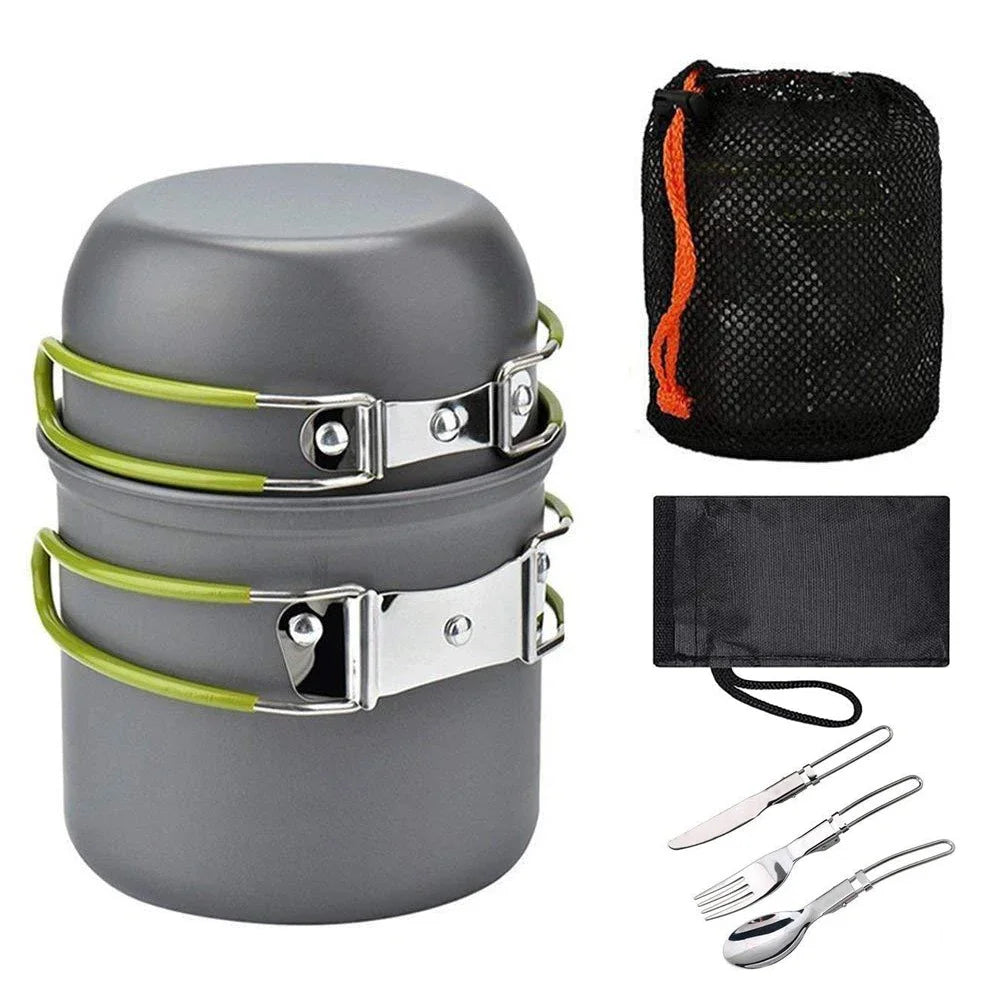 Camping Cookware Kit Kettle Pot Pan Cookset Portable Foldable Lightweight Utensils Aluminum Picnic Tableware BBQ Hiking Travel