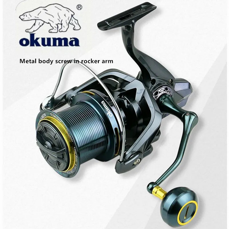 OKUMA fishing reel 9000-14000 metal long-distance casting wheel guide rod structure fishing wheel 4.7:130KG brake fishing