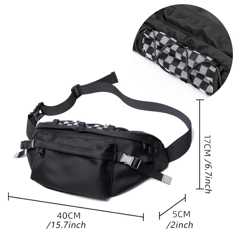 Mesh Design Fashion Men Chest Bag 9.7inch Ipad Waterproof Breathable Multilayer Oxford Sports Cycling Short Trip Waist Bag