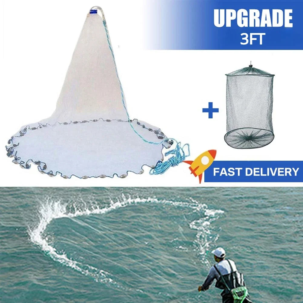 Saltwater Cast Net For Bait 3 To 10 Ft Zinc Sinker Weight